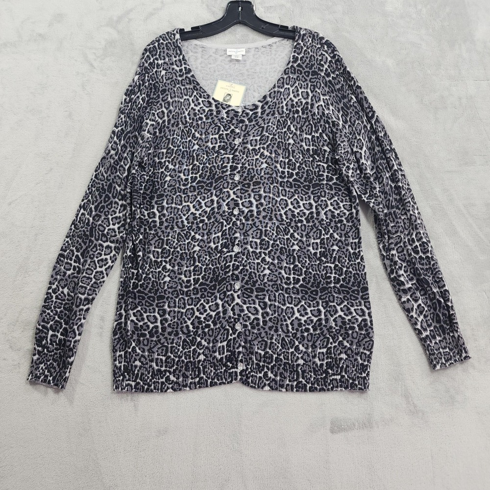 Jaclyn Smith Cardigan Sweater‎ Womens XL Gray Leopard Button Front Lightweight